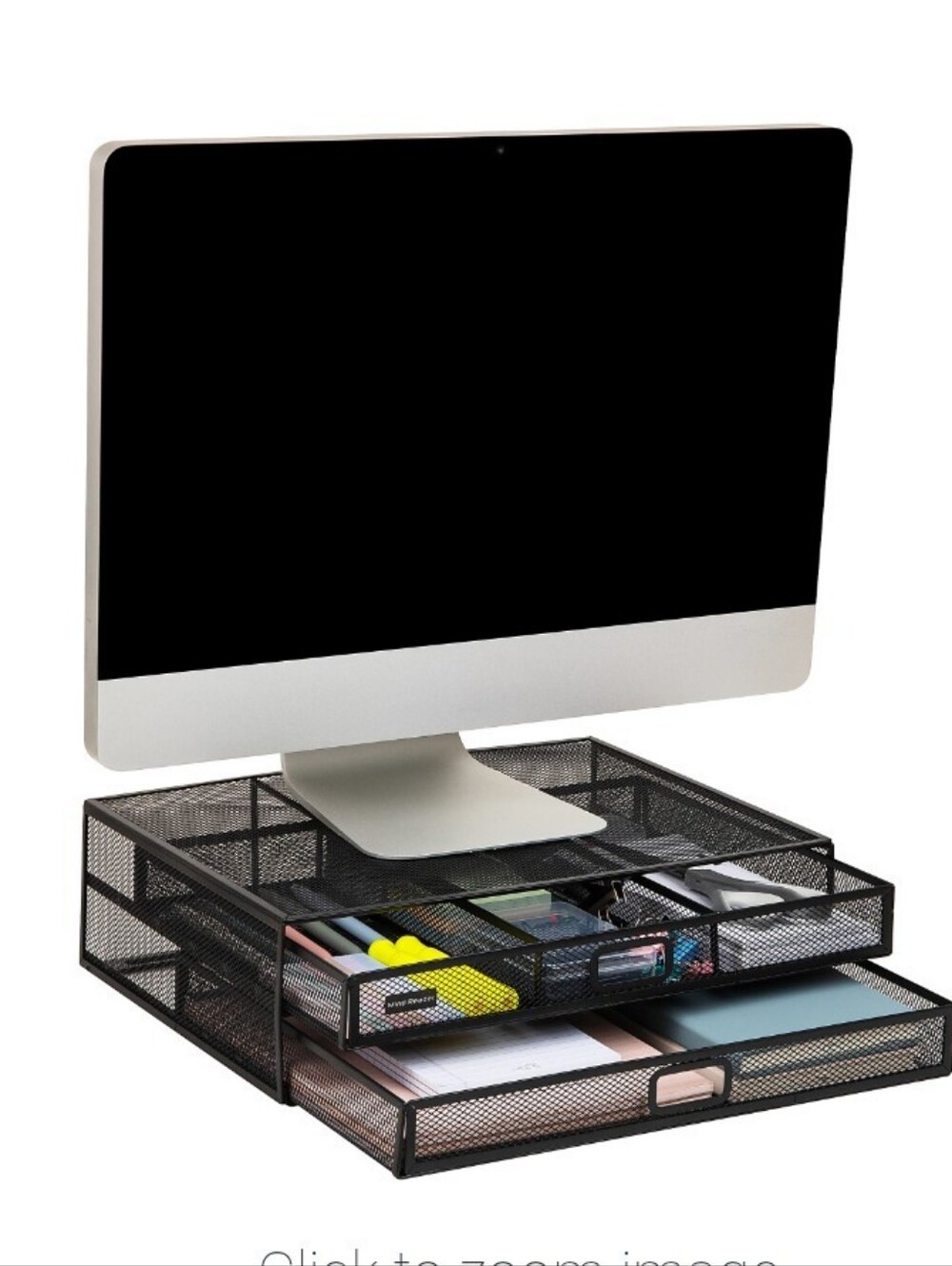 Black Mesh Desktop Monitor Stand with Drawers - Home Storage & Organization